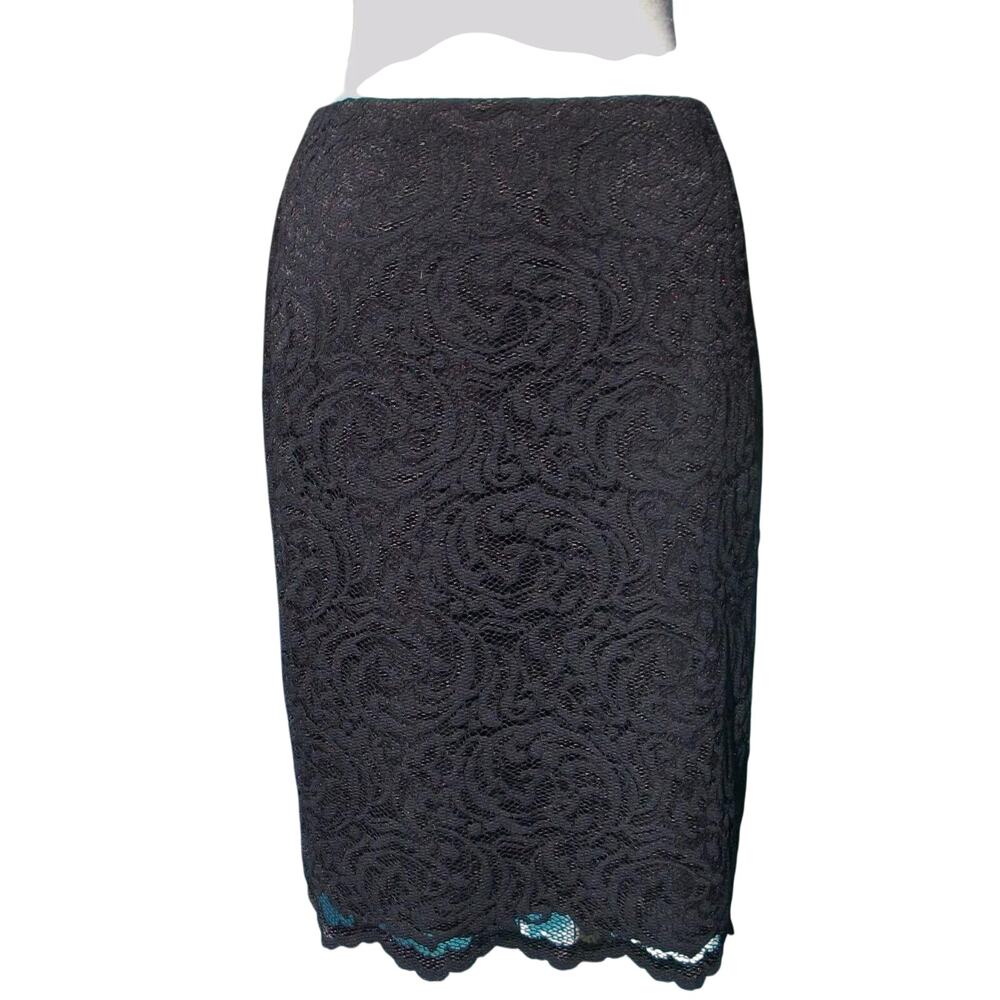 Cache Black Stretch Lace Skirt New Body Shaping Lining Scallop Bottom $108 NWT